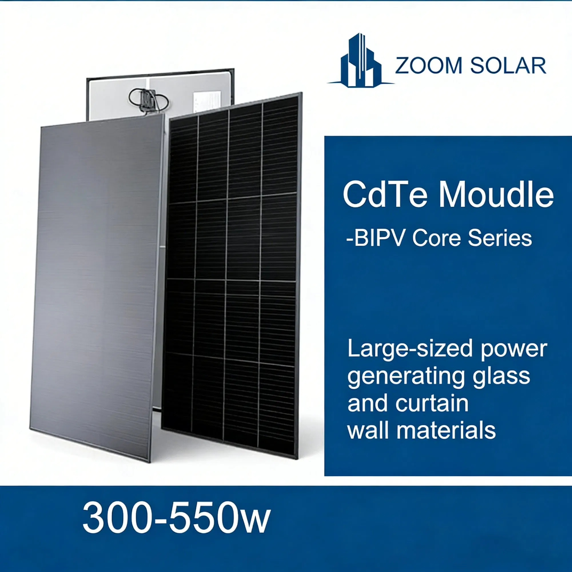 High Efficiency 300W 400W 500W Cdte Thin Film Photovoltaic Glass Module for BIPV Building Integrated Solar Systems