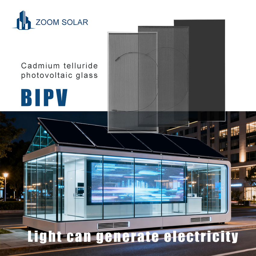 BIPV Cdte Solar Roof Tiles with Transparent Photovoltaic Glass Windows Complete Power System for Commercial Buildings and Villas