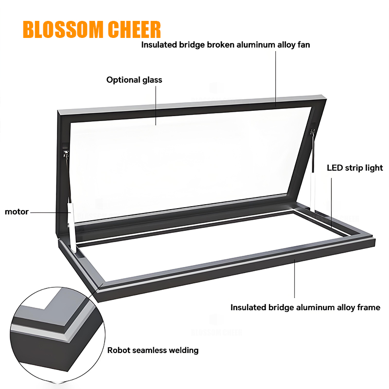Aluminium Glass Roof Electric House Windproof Balcony Top Hung Basement Skylight Window