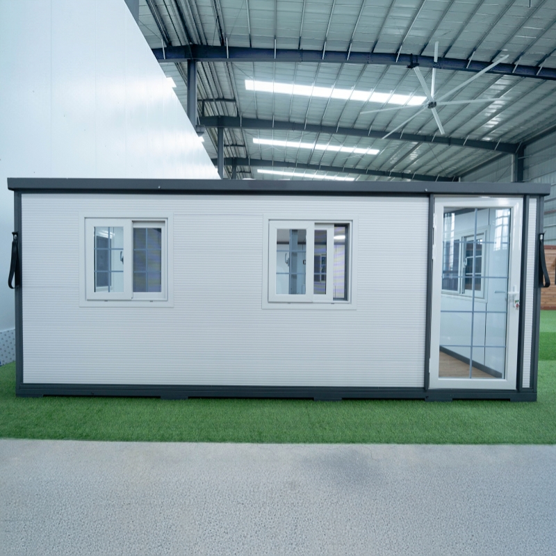 Custom F700 Expandable Container House White Exterior Prefab Cabin with Left‑Side Glass Entry Door Suppliers, Factories