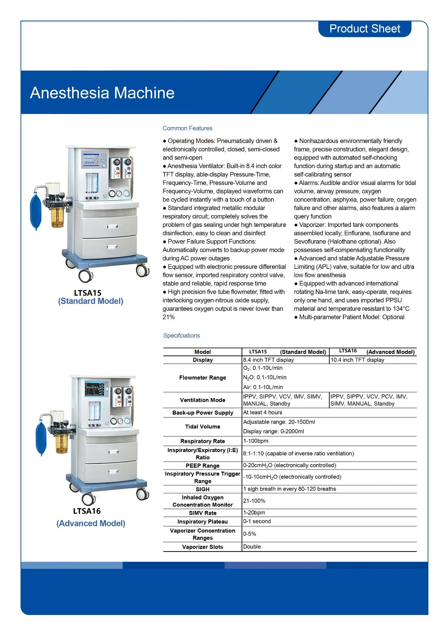 Ltsa16 Venta Caliente Equipo de Anestesia Usado en UCI Máquina de Anestesia Hospital Clínica