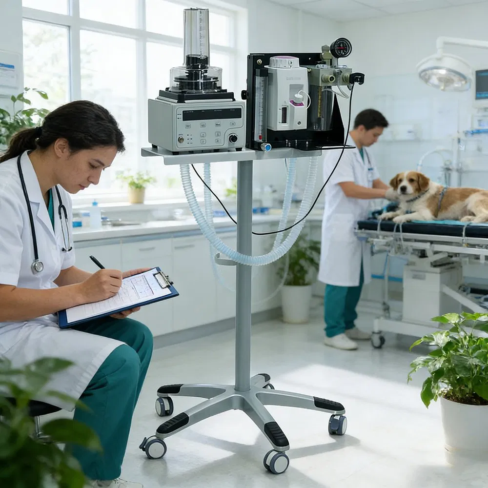 Máquina de ventilador de anestesia veterinaria portátil de alta calidad, equipo de alta tecnología con fuente de energía eléctrica, material metálico