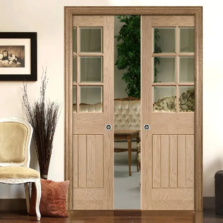 External Entrance Double Slide Doors Design Exterior Solid Wooden Glass Sliding Pocket Door System