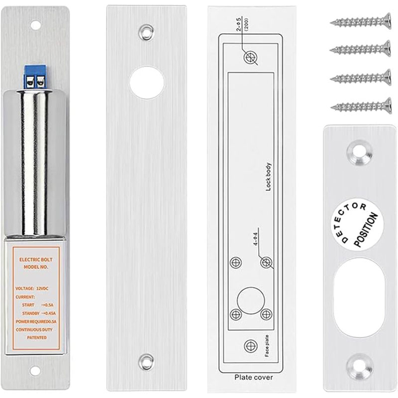 2-Wire Electric Bolt Lock with Metal Electronic Strike and Magnetic Sensing, for Embedded Installation in Framed/Frameless Glass Doors