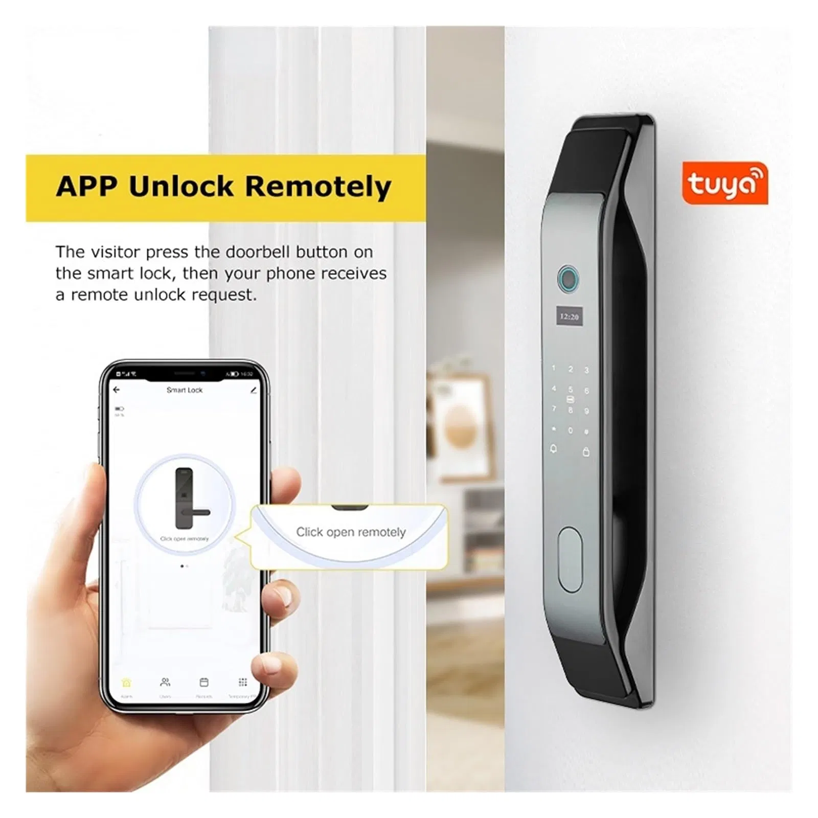 Smart Door Lock with 3D Face Recognition Tuya WiFi Remote Control Secure Keyless Entry Digital Lock