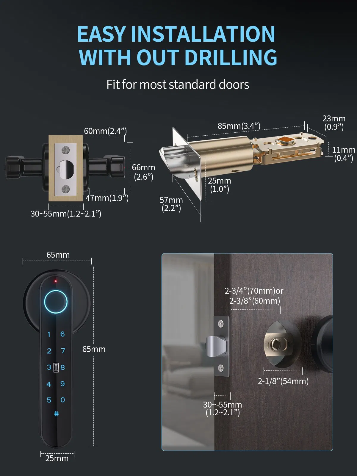 En-T58 Fingerprint Smart Door Handle Lock with Smart APP/Fingerprint/Password/Keys