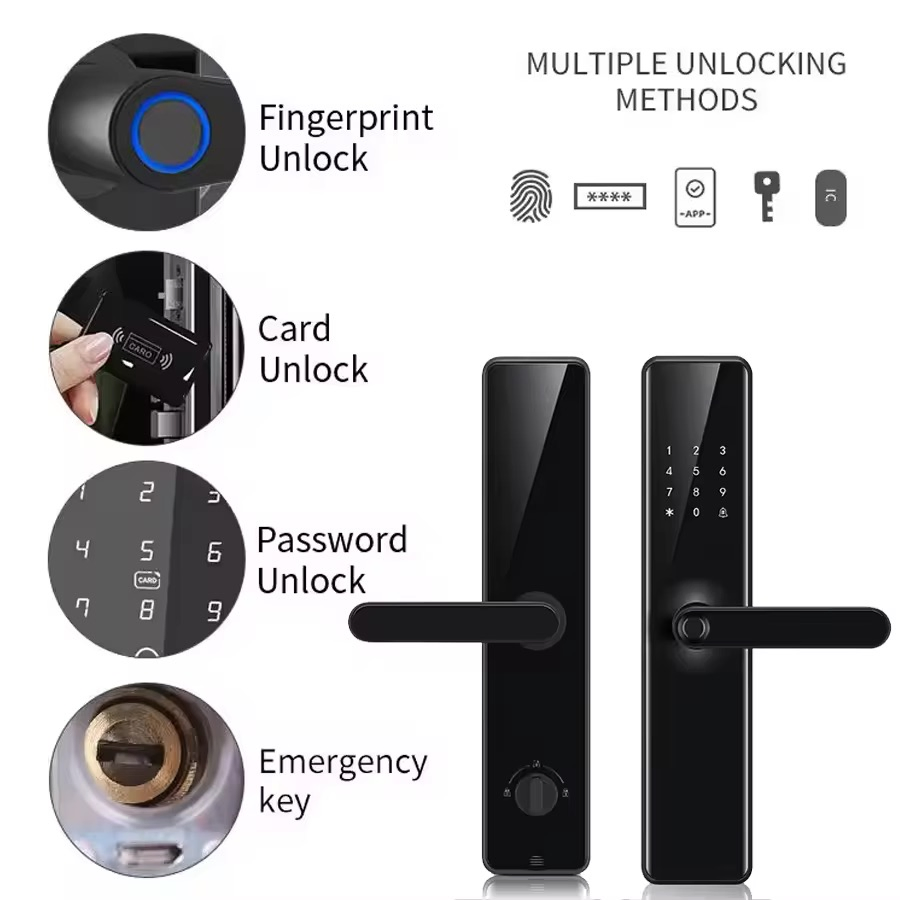 Fingerprint Lock WiFi Touch Screen IC Card Digital Smart Locks with Mechanical Key for Tuya Home Security Smart Door Lock