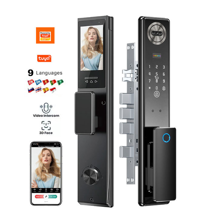 Face Recognition Smart Door Lock 6068 Mortise Tuya WiFi Fingerprint Cerradura Inteligente Digital Lock with Camera for Home