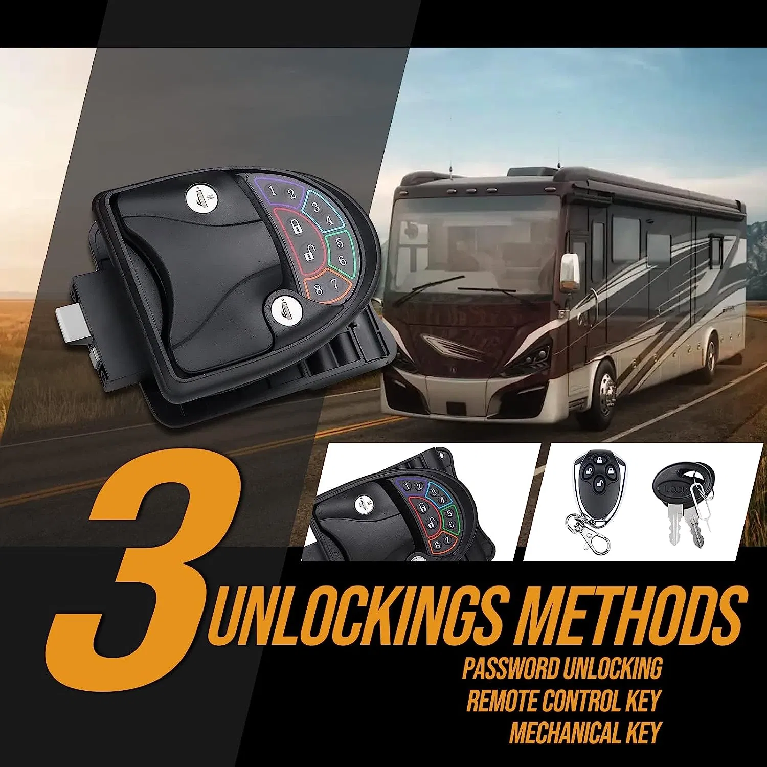 RV Door Lock Keyless Entry, 2 X Remote Control, Zinc Alloy Metal, RV Lock for Travel Trailer Camper