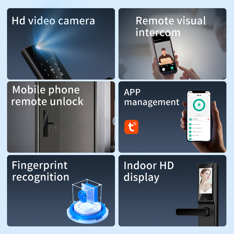 Smart Locks Video Calling WiFi Tuya WiFi APP Remote Control Fingerprint Key Card Code S819-2max Smart Door Lock for Home Hotel Office