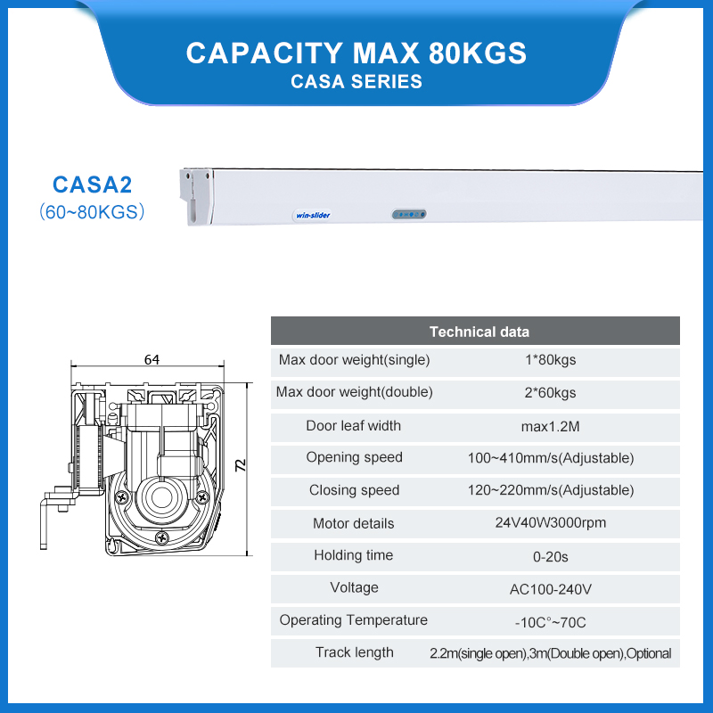 80kg Household Auto Sliding Glass Door Control System Automatic Sliding Door System with Keypad Entry