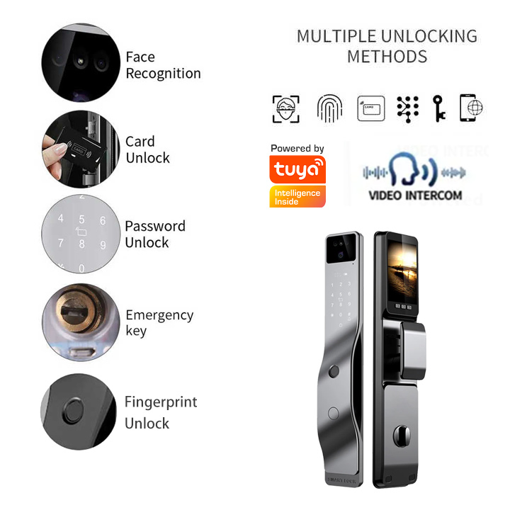 Security 3D Face Recognition Deadbolt Electronic Magnetic Electric Fingerprint Keyless WiFi Ttlock Tuya Digital Door Smart Lock