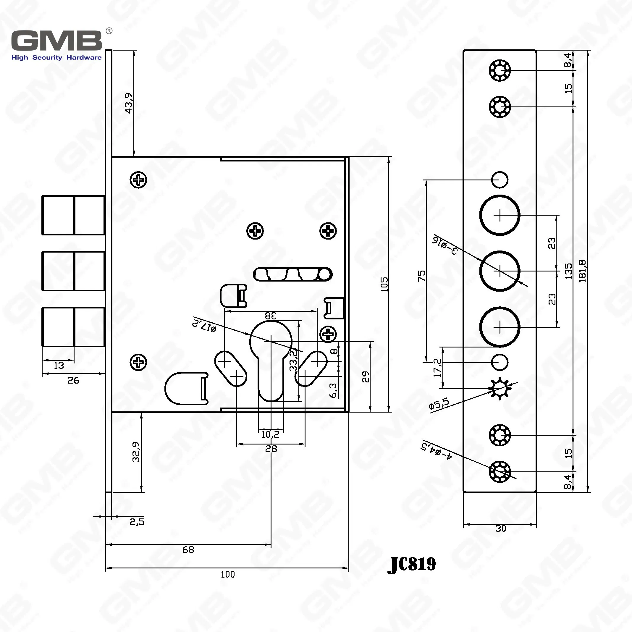 High Security Outer Door Lock/Heavy Duty Lock Body/Mortise Door Lock (JC819)