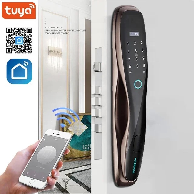Tuya Smart Wooden Door Lock Automatic Fingerprint Unlock APP Password Unlock High-End WiFi Smart Door Lock