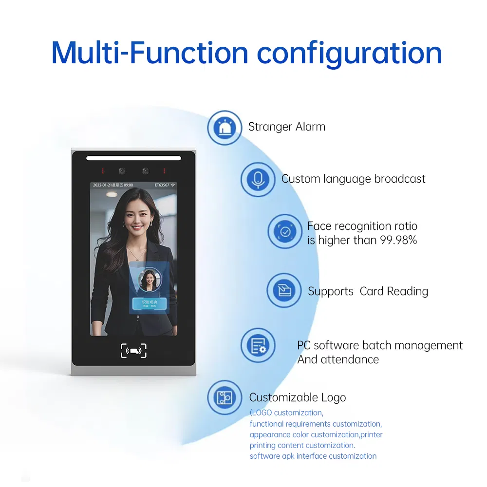 7 Inch Aluminum Alloy Card Recognition Access Control Face Recognition Time Attendance System Terminal for Community Door Access