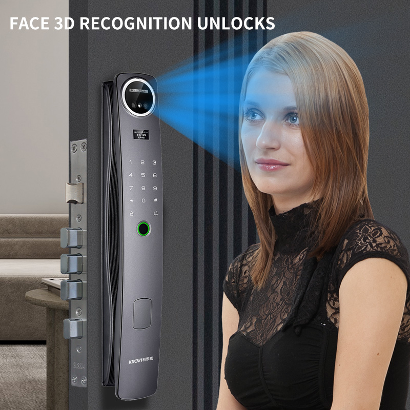 Tuya WiFi Smart Lock with Camera 3D Face Fingerprint Recognition Aluminum Alloy Doorbell Intelligent Lock for Wood Doors