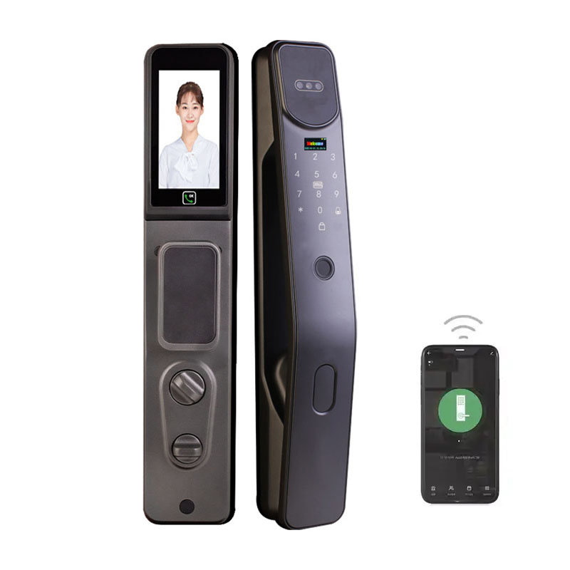 Tuya WiFi Smart 3D Face Intelligent Recognition Cat Eye Waterproof Fully Automatic Fingerprint Video Door Lock with LCD Screen