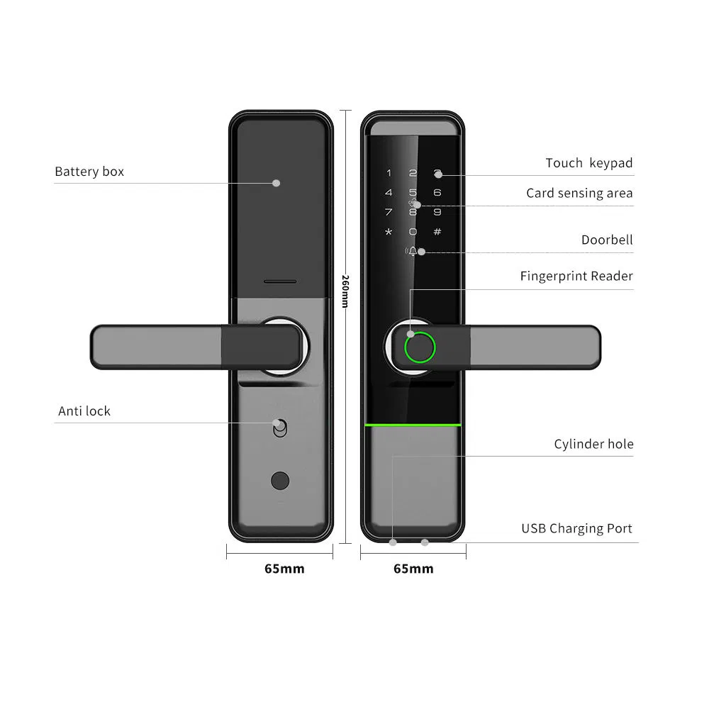 Smart Digital Door Lock with Fingerprint Password Card Key and Doorbell