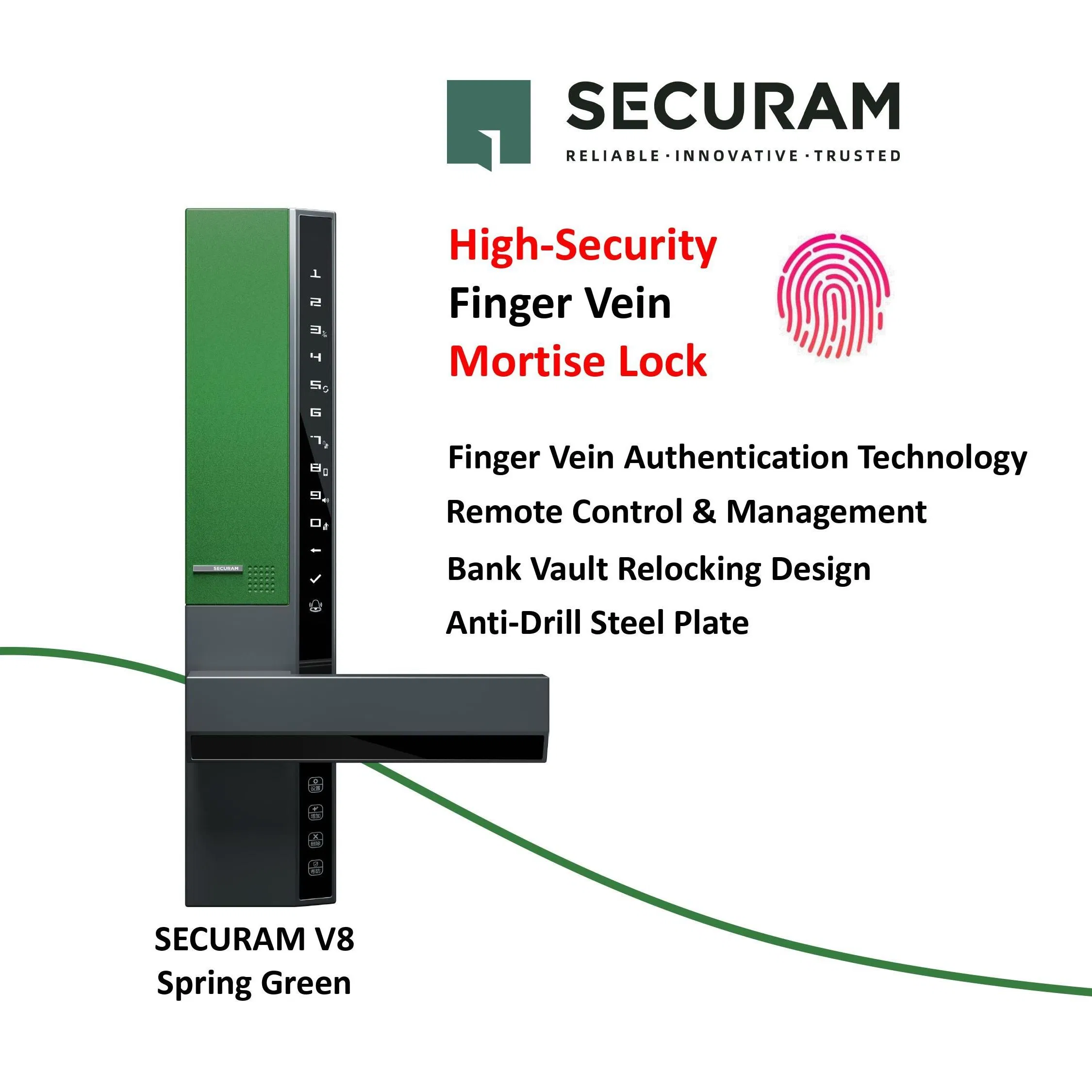 Advanced High Security Finger Vein Smart Door Lock V8 Spring Green