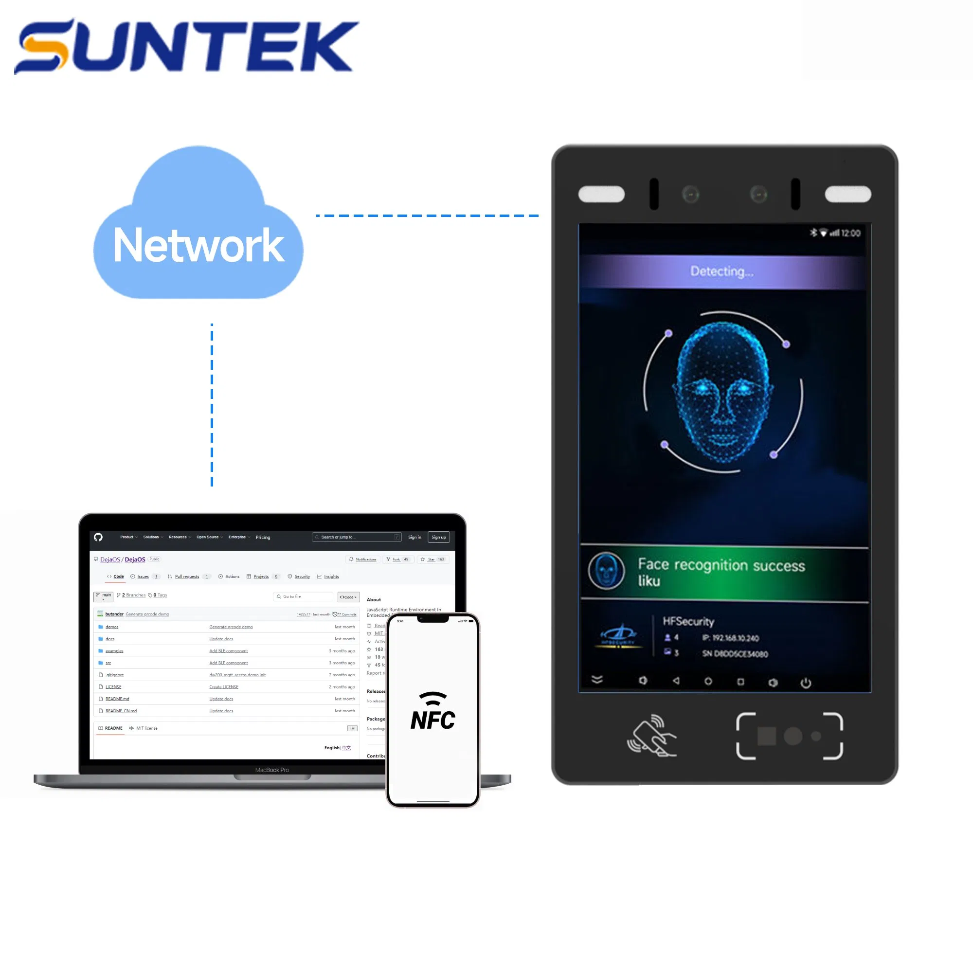 Smart WiFi Dynamic Face Recognition Outdoor Suntek Access Control System for Time Card Readers