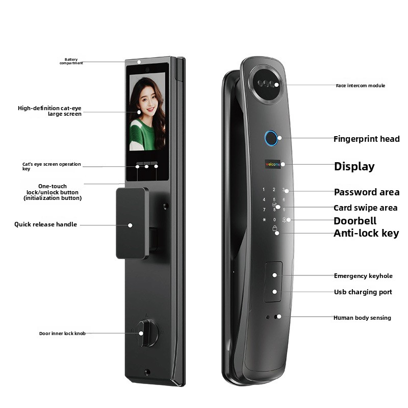 Automatic Fingerprint Anti-Theft Wooden Door Cat's Eye Mini Program Facial Recognition Palm Vein Electronic Lock