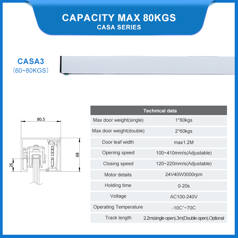 80kg Household Auto Sliding Glass Door Control System Automatic Sliding Door System with Keypad Entry