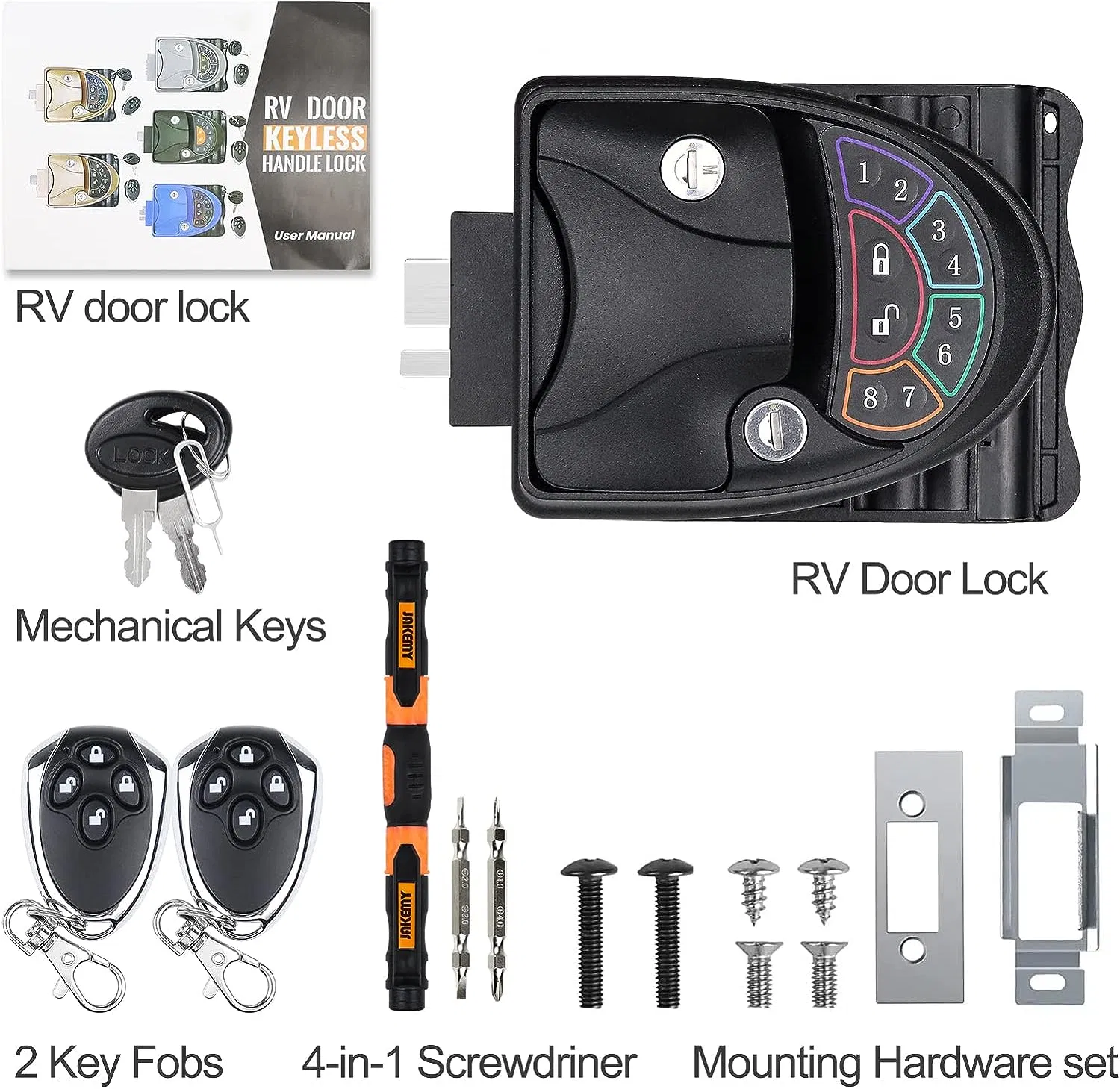 RV Door Lock Keyless Entry, 2 X Remote Control, Zinc Alloy Metal, RV Lock for Travel Trailer Camper