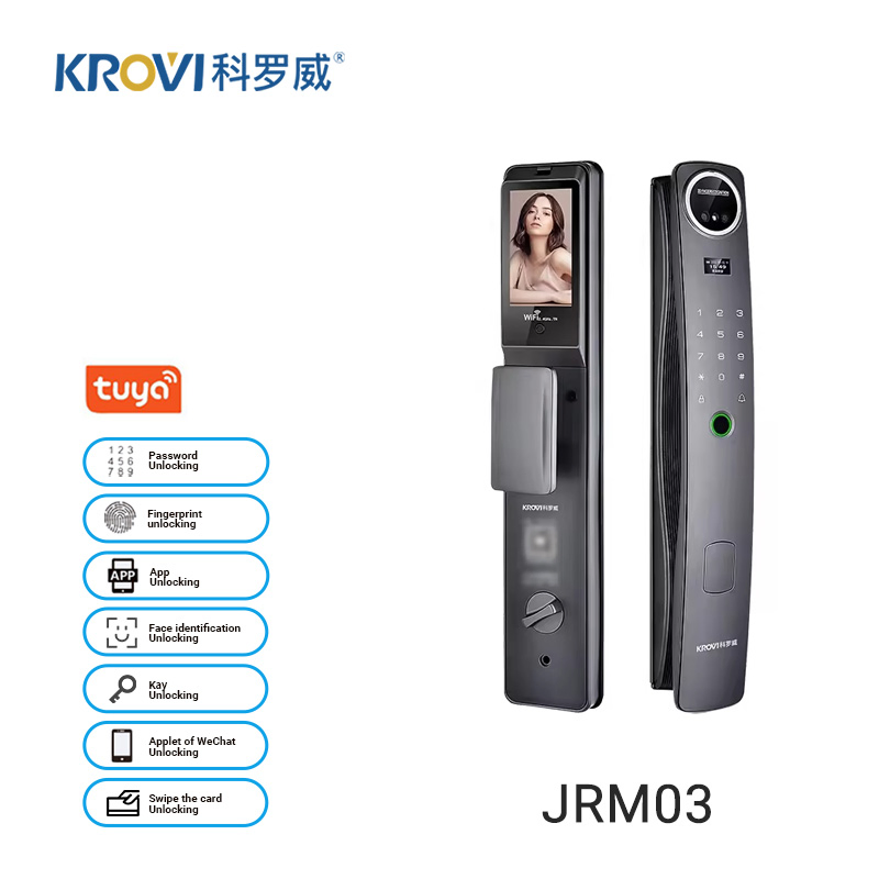 Tuya WiFi Smart Lock with Camera 3D Face Fingerprint Recognition Aluminum Alloy Doorbell Intelligent Lock for Wood Doors