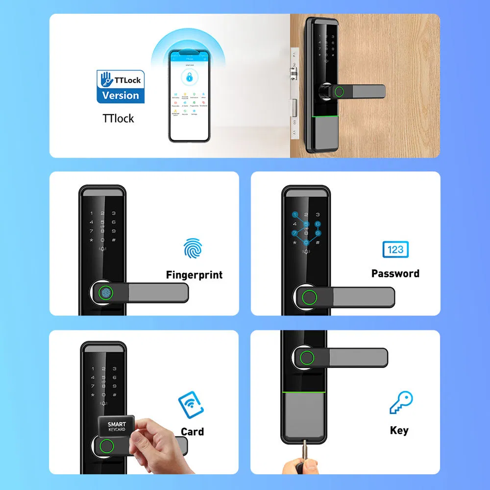 Smart Digital Door Lock with Fingerprint Password Card Key and Doorbell