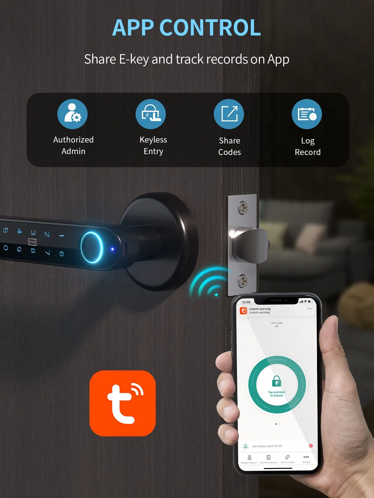 En-T58 Fingerprint Smart Door Handle Lock with Smart APP/Fingerprint/Password/Keys