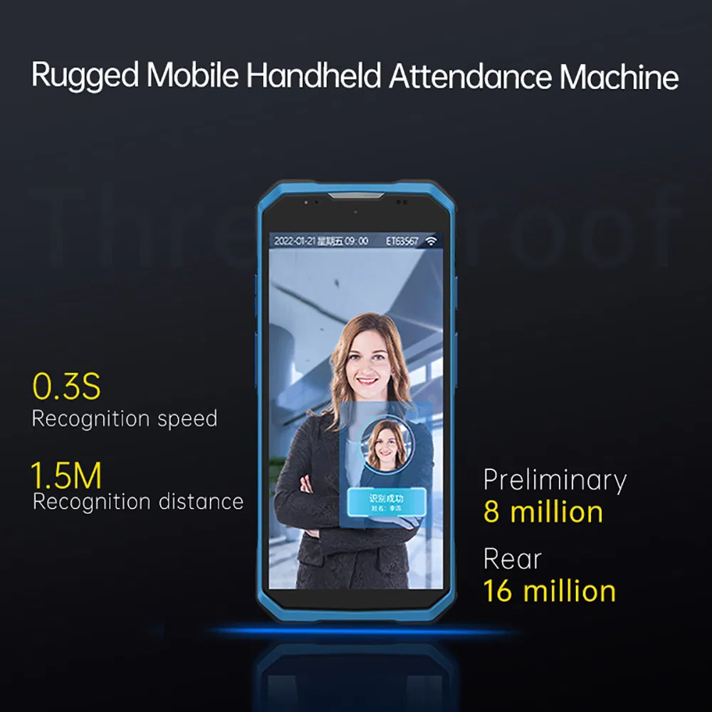3.8V/5000mAh Removable Battery Handheld Biometrics Time Attendance Access Control System Face Recognition for on-Site Staff Checking