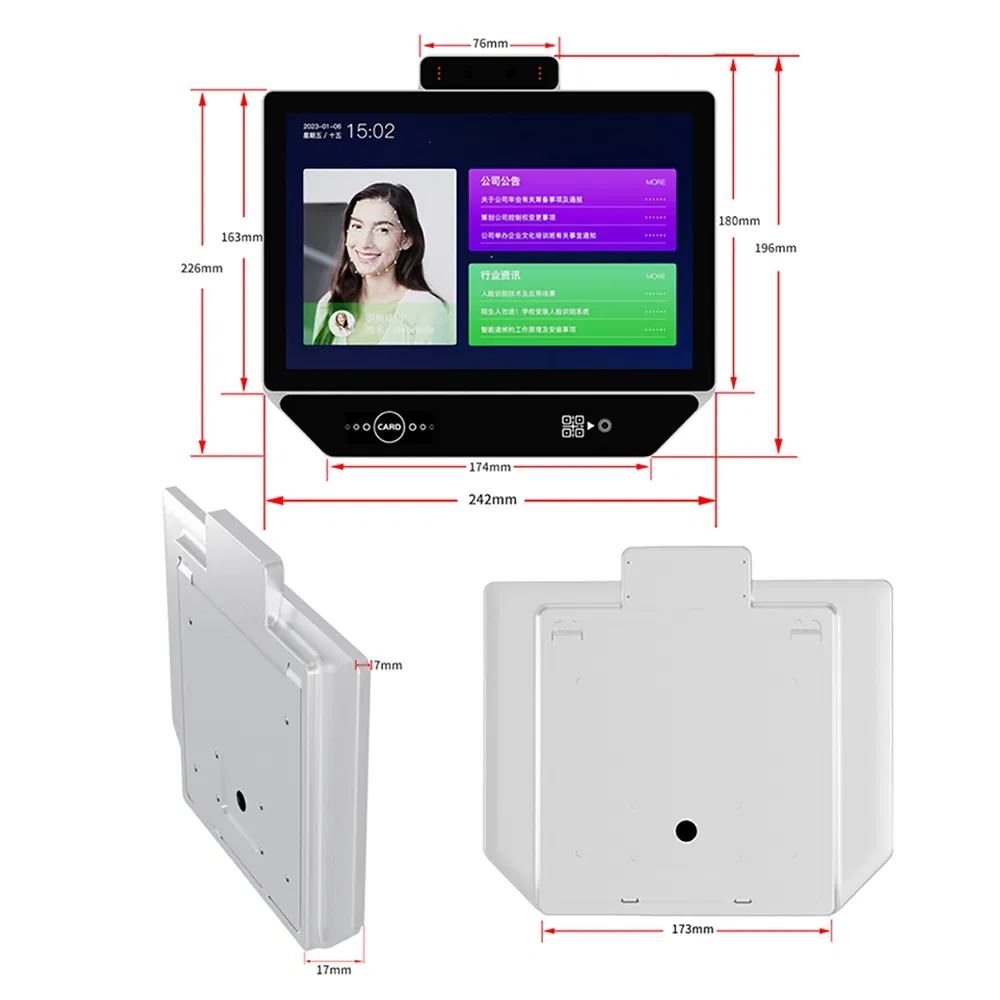 99.9% Accuracy 10" Large Touch Screen Face Recognition Time Attendance Android System Aluminum Alloy Casing for Office Building