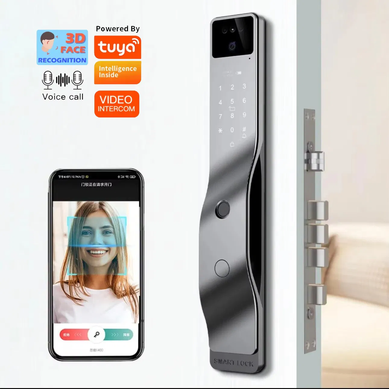3D Security Face Recognition Electronic Magnetic Fingerprint Keyless WiFi Tuya Digital Smart Door Lock
