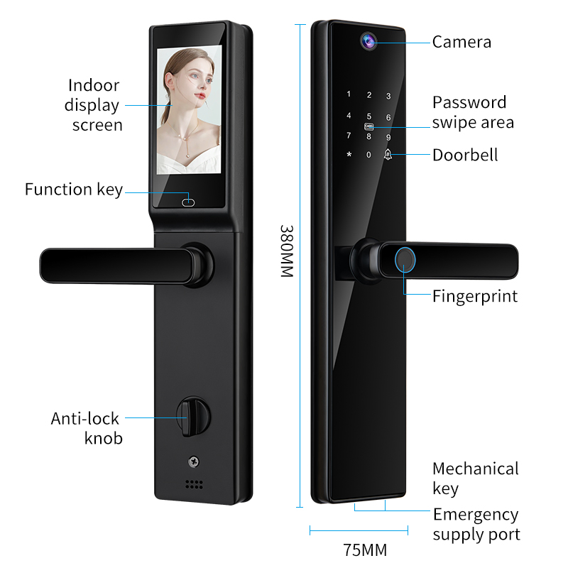 Smart Locks Video Calling WiFi Tuya WiFi APP Remote Control Fingerprint Key Card Code S819-2max Smart Door Lock for Home Hotel Office