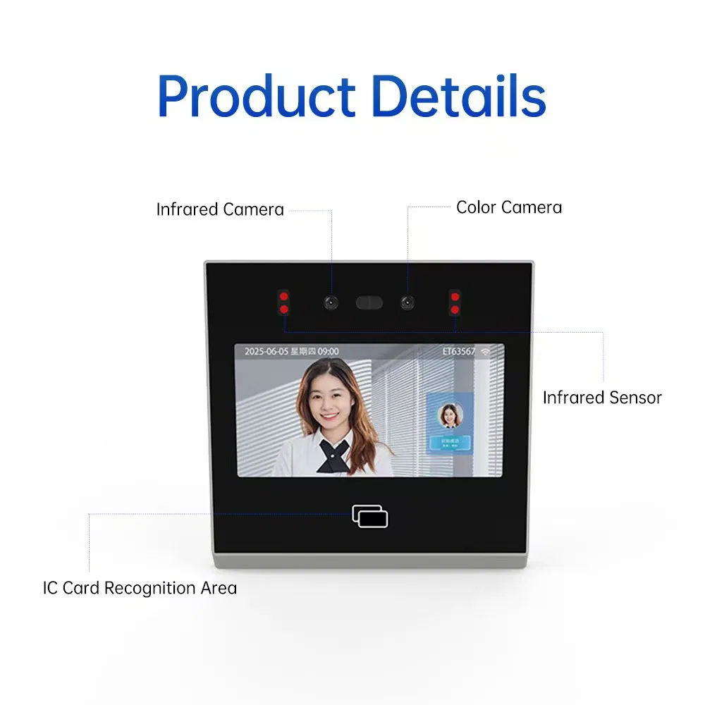High-Speed 0.2s Recognition Facial Recognition Time Attendance System with 4-Inch Touch Screen for Office Buildings