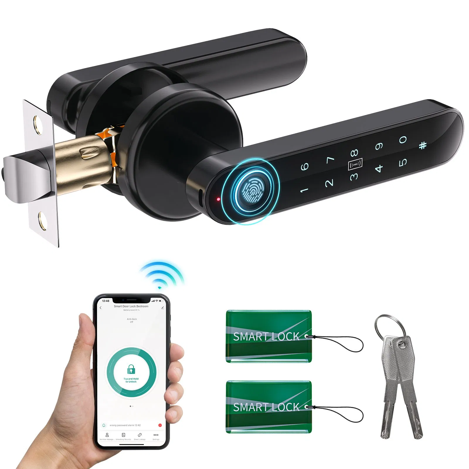 En-T58 Fingerprint Smart Door Handle Lock with Smart APP/Fingerprint/Password/Keys