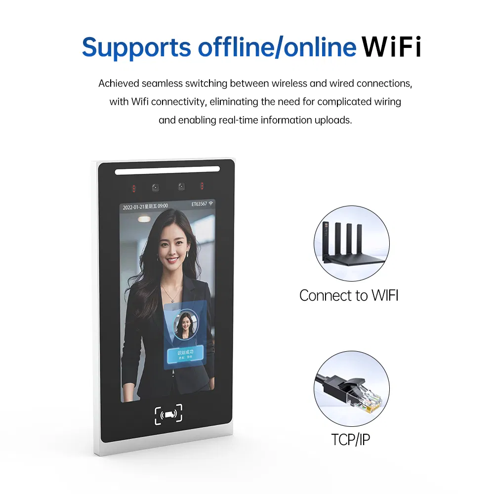 7 Inch 2MP Wide-Dynamic Aluminum Alloy Card Reading Biometric Face Recognition Time Attendance System for Warehouse Door Access