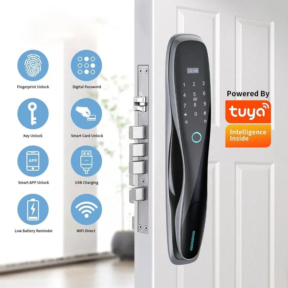 Tuya Smart Wooden Door Lock Automatic Fingerprint Unlock APP Password Unlock High-End WiFi Smart Door Lock