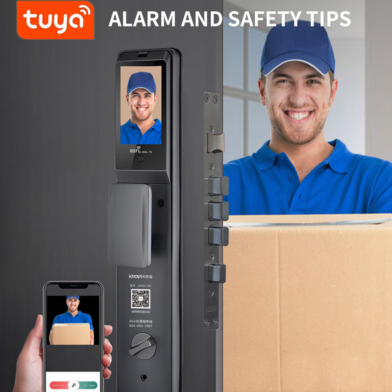 Tuya WiFi Smart Lock with Camera 3D Face Fingerprint Recognition Aluminum Alloy Doorbell Intelligent Lock for Wood Doors