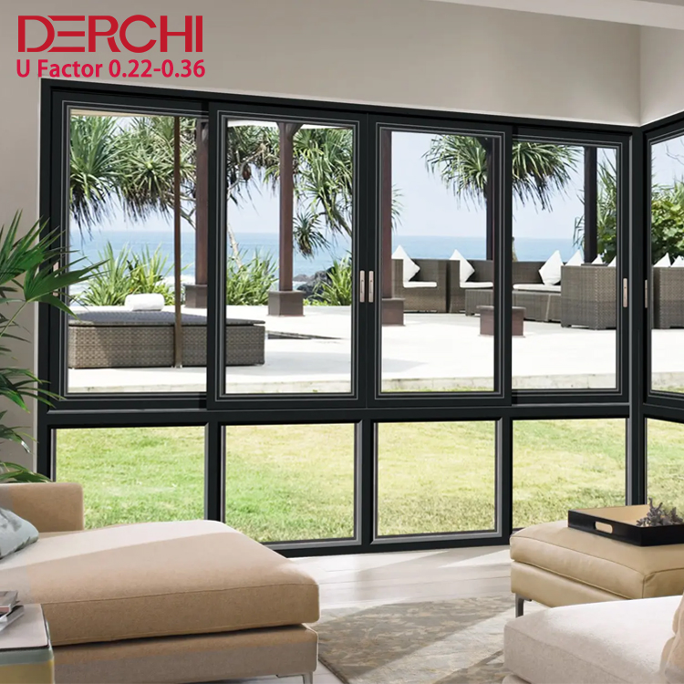 Marco de Aluminio Negro Mate As2047 Certificación Ventana Deslizante Horizontal de Aleación de Aluminio Doble Acristalamiento Ventanas y Puertas Feilong