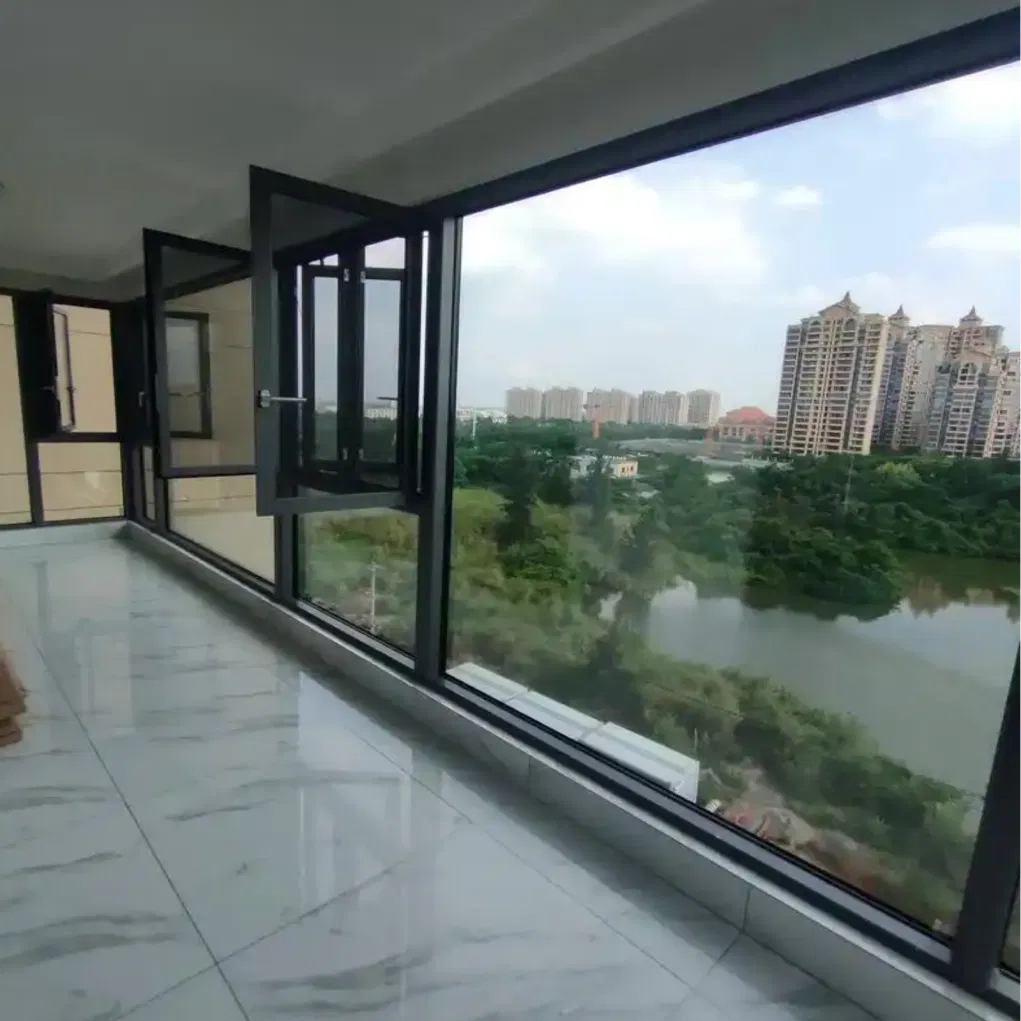 Ventana deslizante de aluminio de doble cristal de gran calidad y gran marco moderno