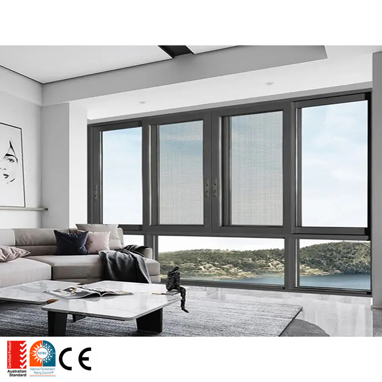 Ventana deslizante vertical de aluminio negro americano con cristal, ventana de doble hoja con mosquitera, ventanas deslizantes verticales colgadas
