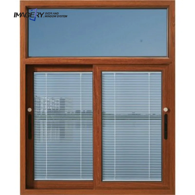 Fabricante de Ventanas y Puertas Deslizables de Aluminio con Persianas de Aluminio y Vidrio Esmerilado Fijo