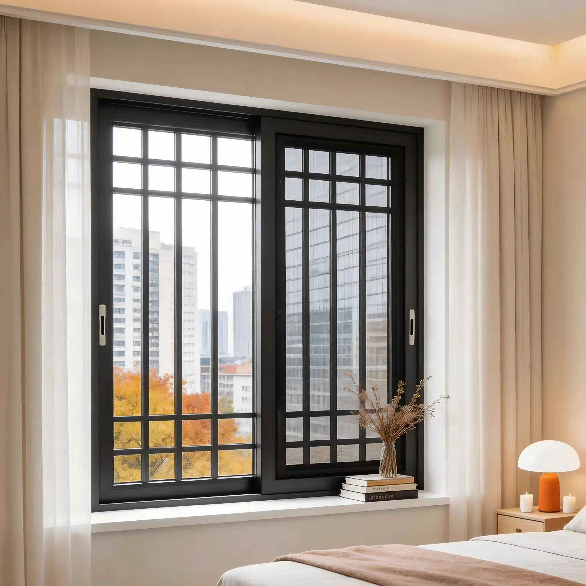 Ventanas y puertas de aluminio de diseño moderno, ventana de dormitorio de apertura horizontal, ventana deslizante doble