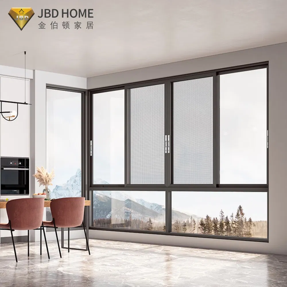 Ventana deslizante horizontal aislada para edificio residencial con vidrio de seguridad de alto impacto y cerradura de seguridad