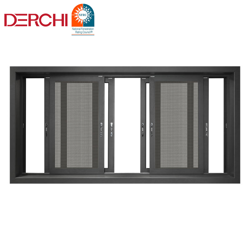 Marco de Aluminio Negro Mate As2047 Certificación Ventana Deslizante Horizontal de Aleación de Aluminio Doble Acristalamiento Ventanas y Puertas Feilong