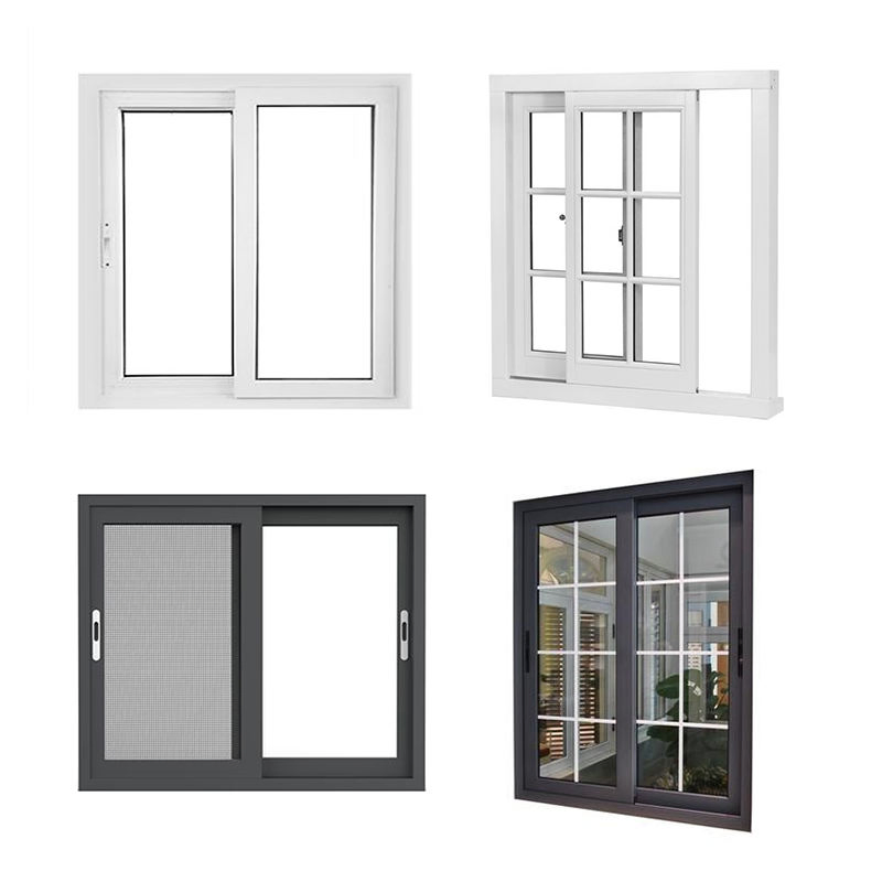 Ventana deslizante vertical de cocina de aluminio negro moderno con rejilla