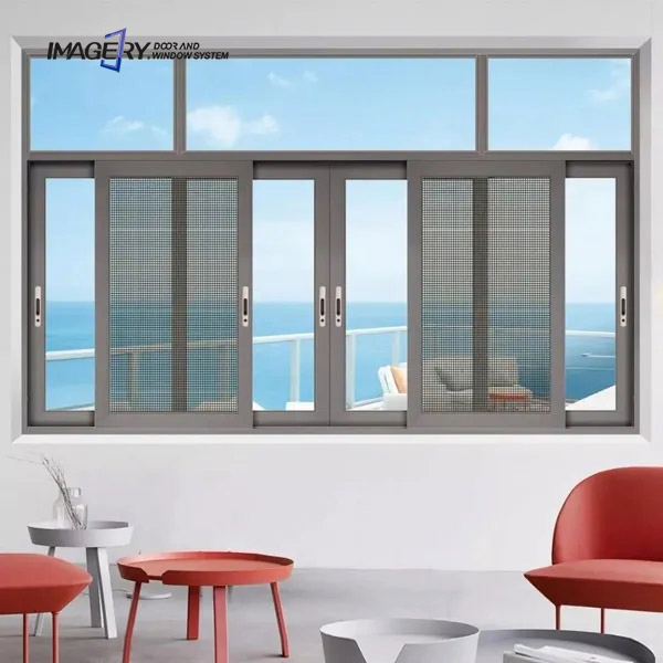 Fabricante de Ventanas y Puertas Deslizables de Aluminio con Persianas de Aluminio y Vidrio Esmerilado Fijo