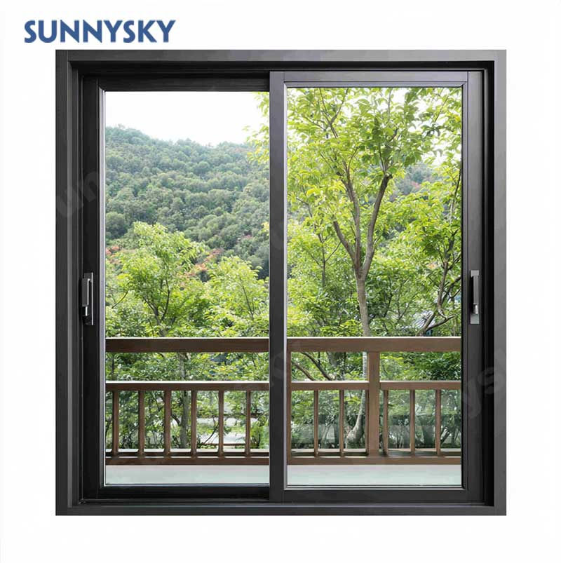 Ventana deslizante de aluminio negro doble acristalamiento impermeable residencial personalizada