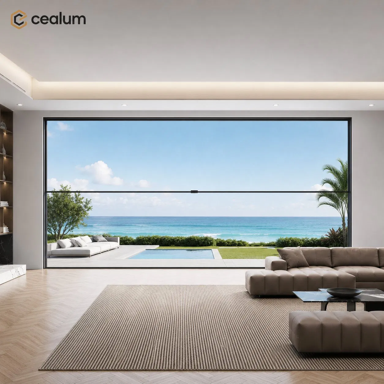 Ventana deslizante vertical de aluminio con guillotina motorizada, con ruptura térmica y doble acristalamiento, ventana inteligente